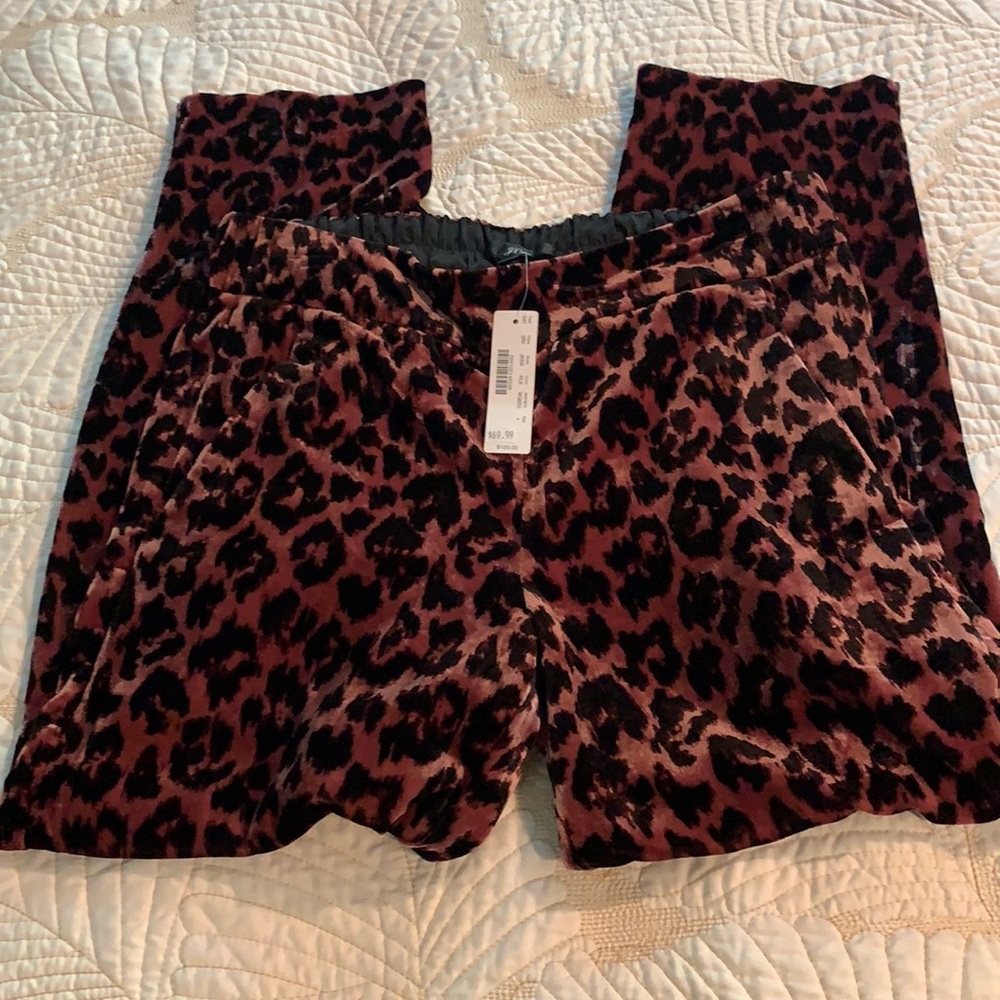 J. Crew Mauve and Leopard Velvet Pants NWT
